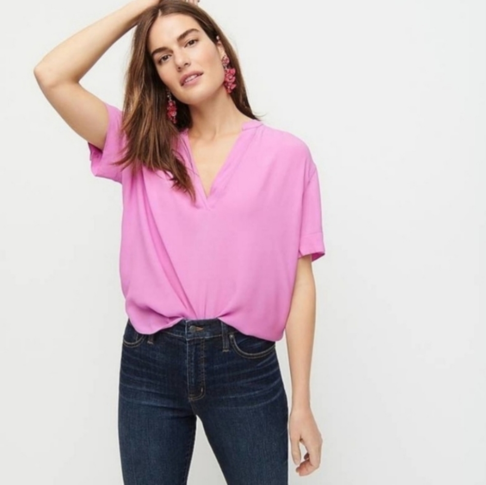 JCrew Drapey-Band Popover Top Petunia Pink